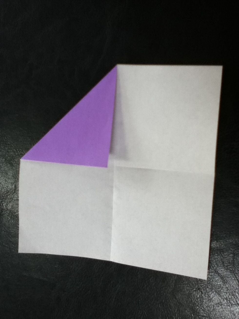 Flip the paper over and bring the first corner to the center.
