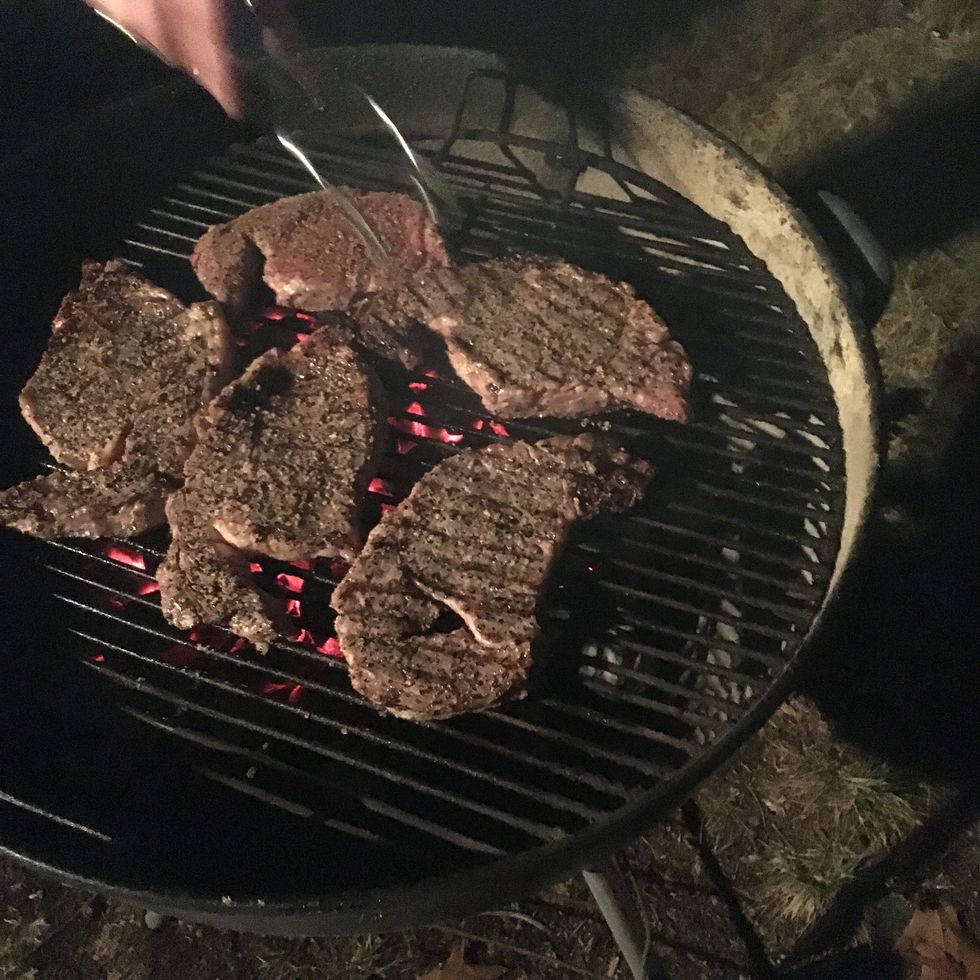 Flip the steaks one time