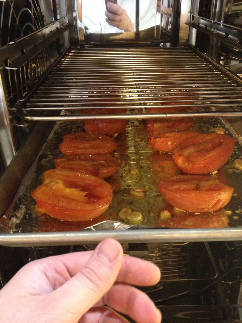 Flip the tomatoes over.