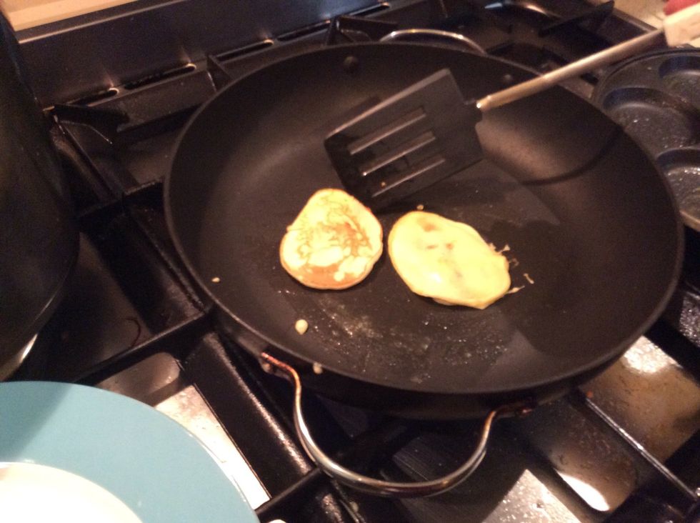 Flip them over when they begin to bubble, they should look golden brown
