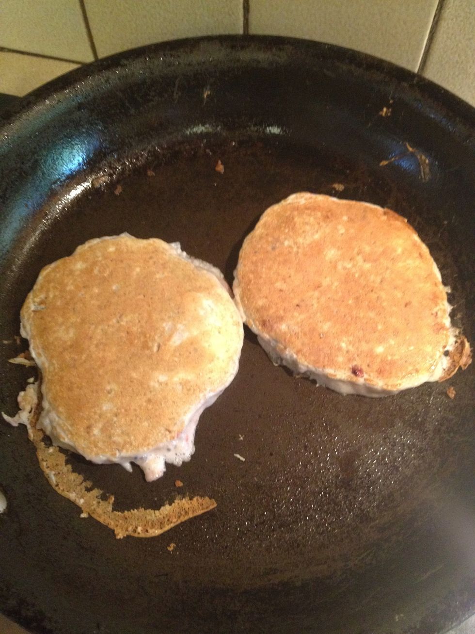 Flip when bubbles appear, just like normal pancakes.
