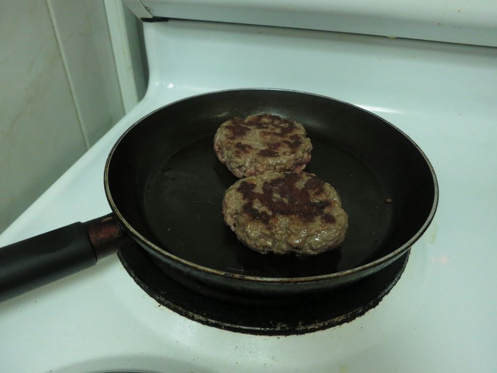 Flip your patty on the other side. If the other side is cooked then place your cheese on top of your patty and wait till it melts. If you don't like to add cheese, just take your patty off the pan...