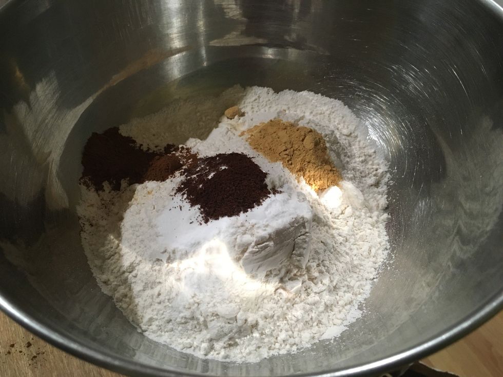 Flour, baking soda, salt, ginger, cinnamon, and cloves