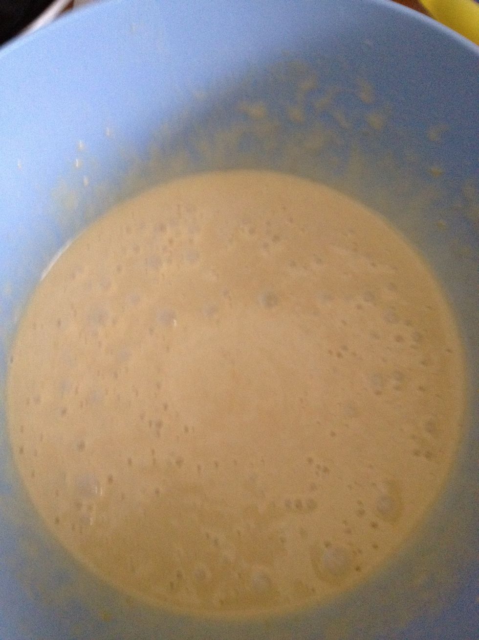 Flour folded in, still light and bubbly.