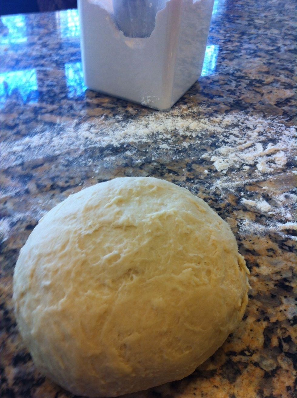 Flour your surface lightly and knead for ten minutes. You can use the dough hook attachment for the mixer, but I prefer to do it by hand
