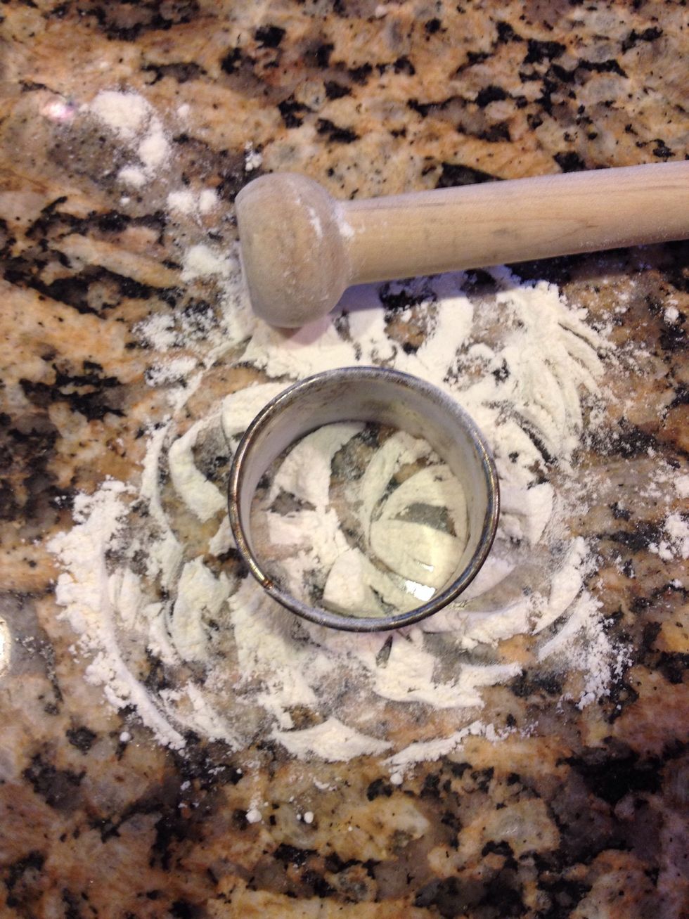 Flour your surface well. Flour the round and the press