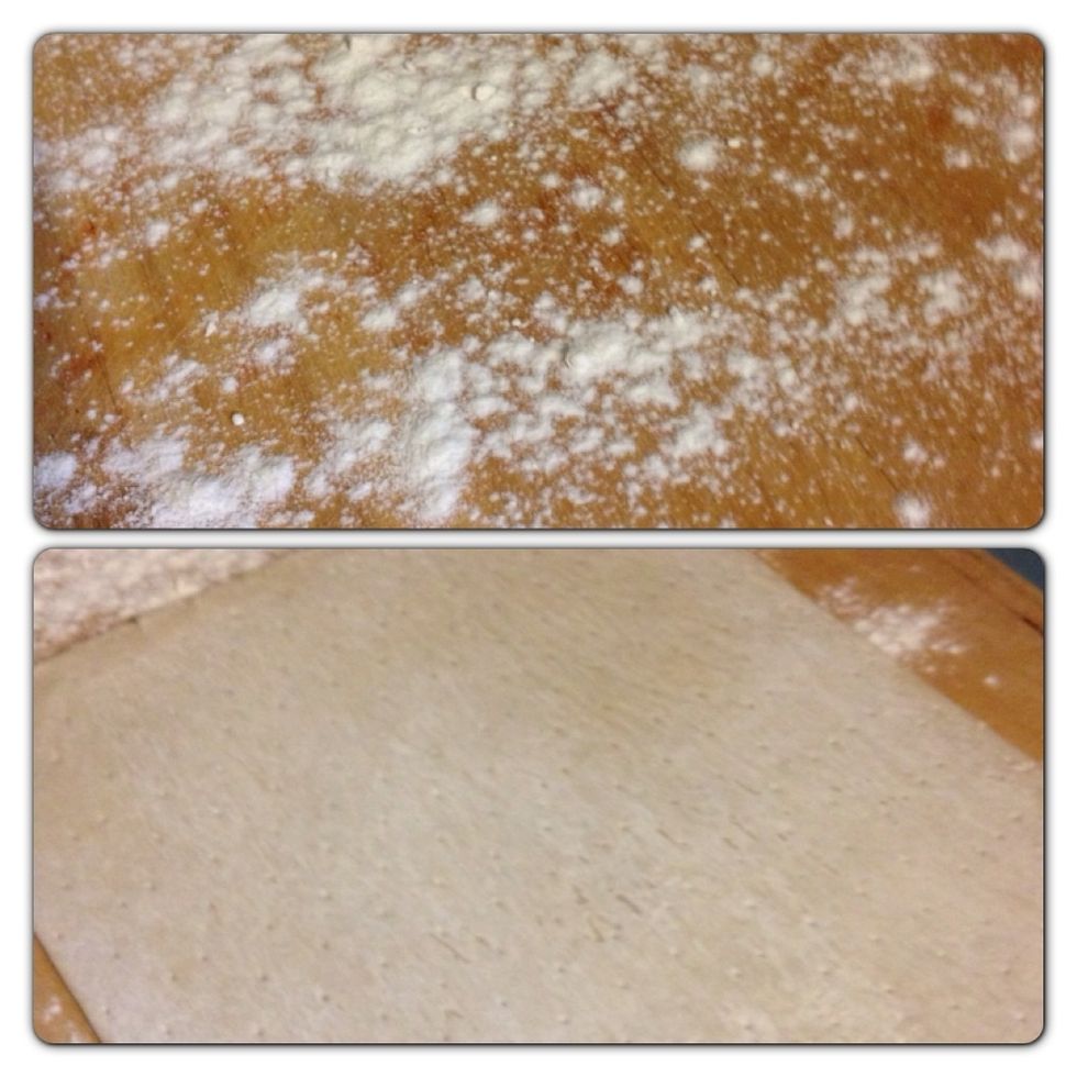 Flour your work surface and lay out a sheet of puff pastry. I'm using frozen sheets which I've defrosted per package instructions.