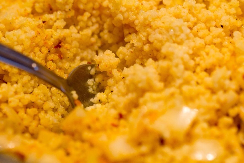 Fluff it up so it doesn't lump.