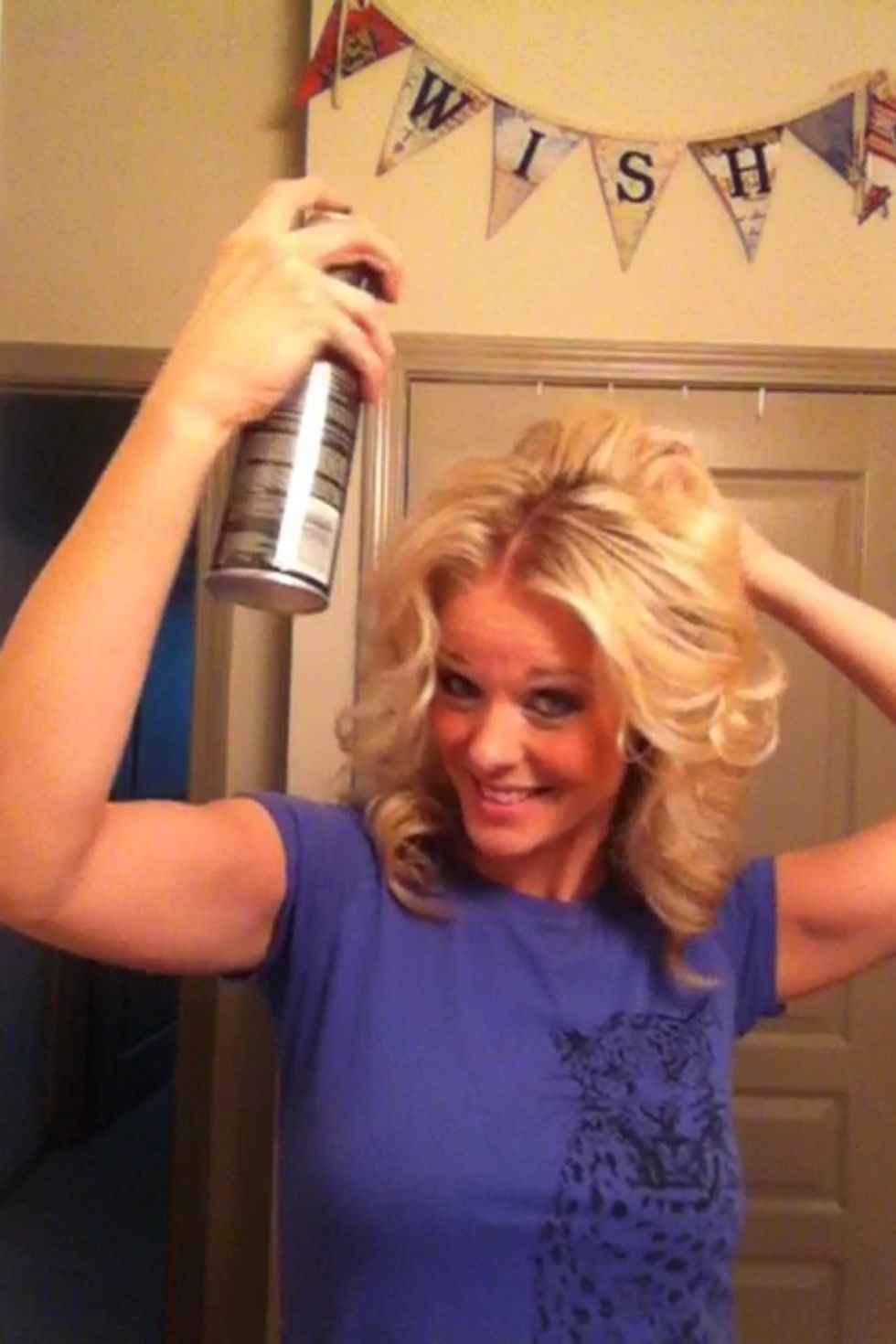 Fluff with your fingers and spray.