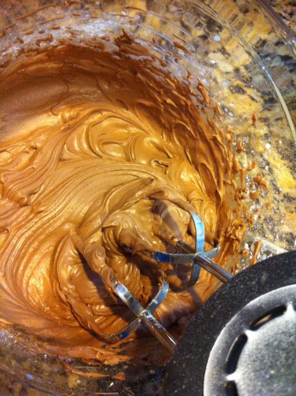 Fluffy chocolate icing: 8TB softened butter, 3 cups powdered sugar, 2 ounces melted unsweetened chocolate and 4TB warm milk. You may want to add more milk for a looser icing. Mine has a bit more