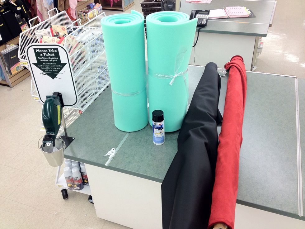 Foam padding. You need 1/2" foam for the tabletop and 1" foam for the rail. The rolls are 22" wide. You need two 3-yard rolls of 1/2" for the table top and one 3-yard roll of the 1" for the rail.