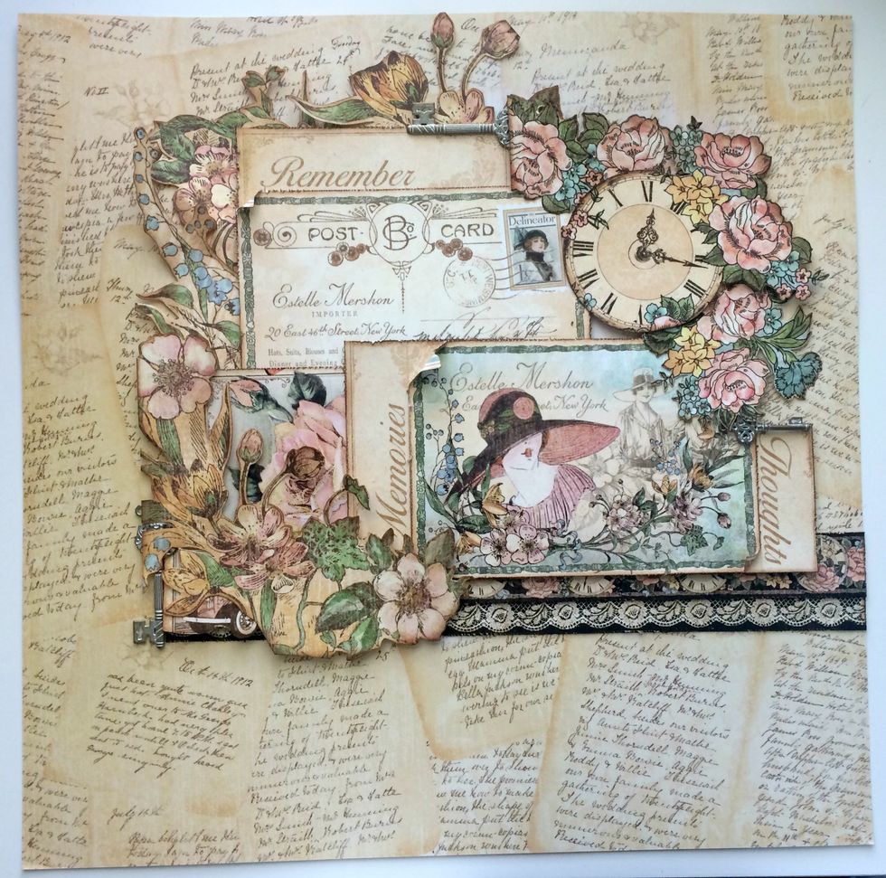 Foam square the clock so that it slightly over laps the floral bunches.