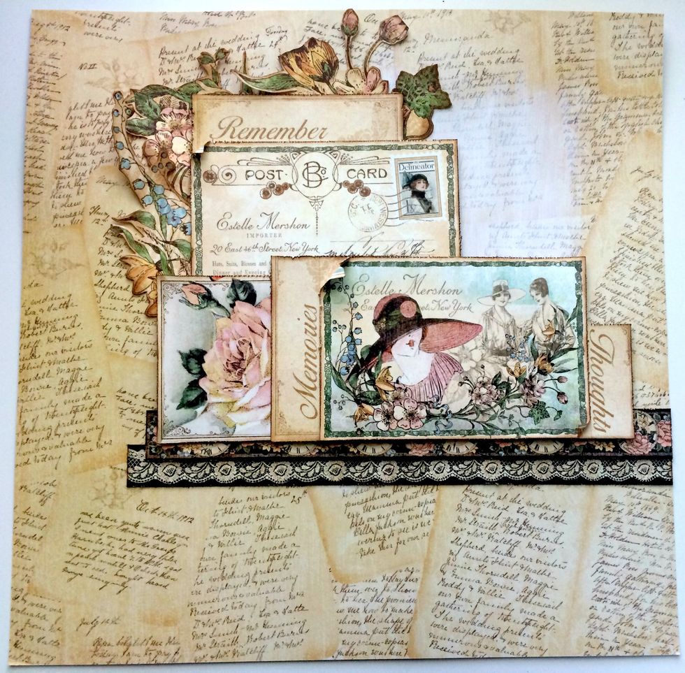 Foam Square the decorative postcard and adhere half of it underneath the second line on the post card.