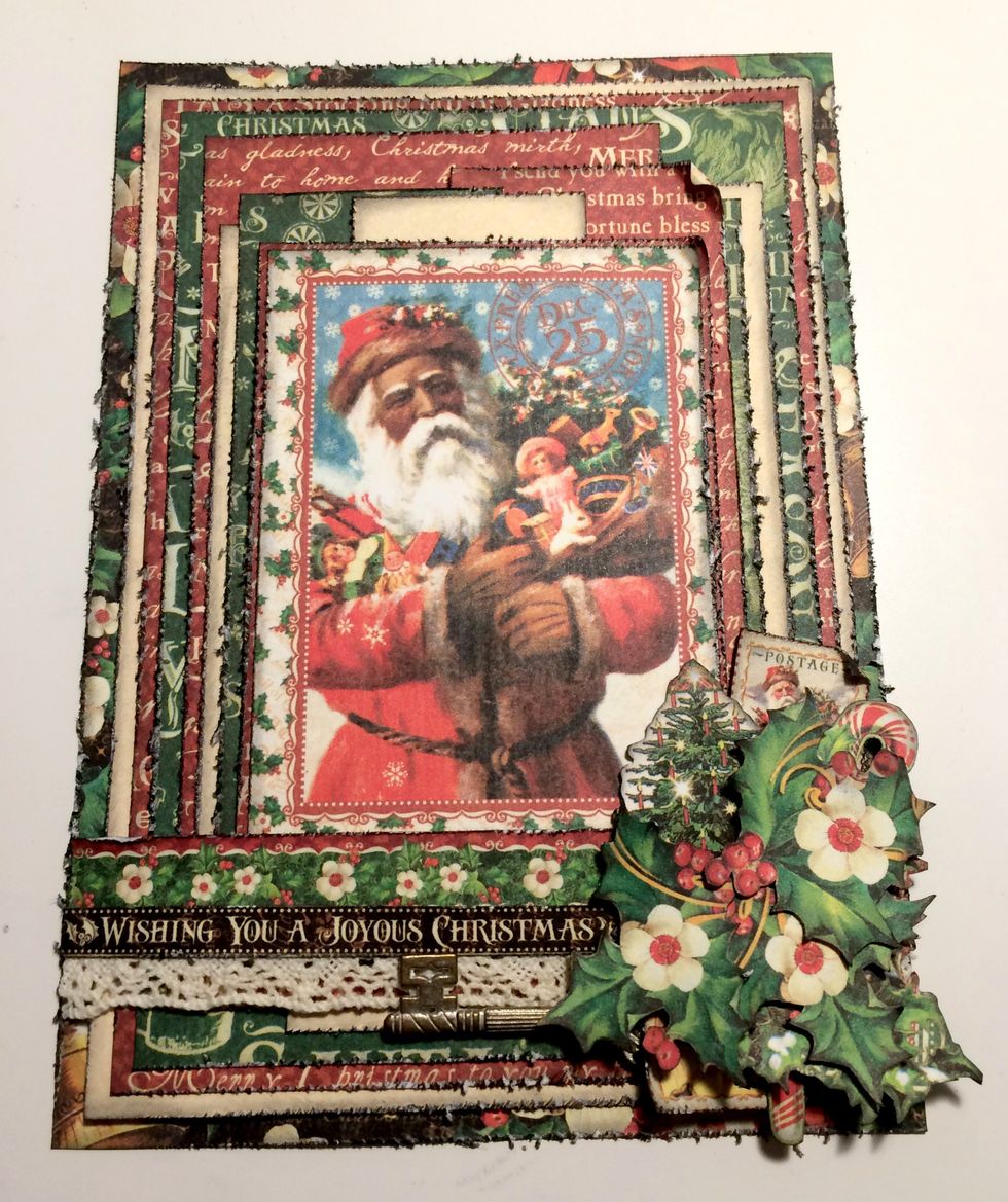 Foam square three holly bundles overtop of the stamps and candy canes. Roll one corner down on each stamp.