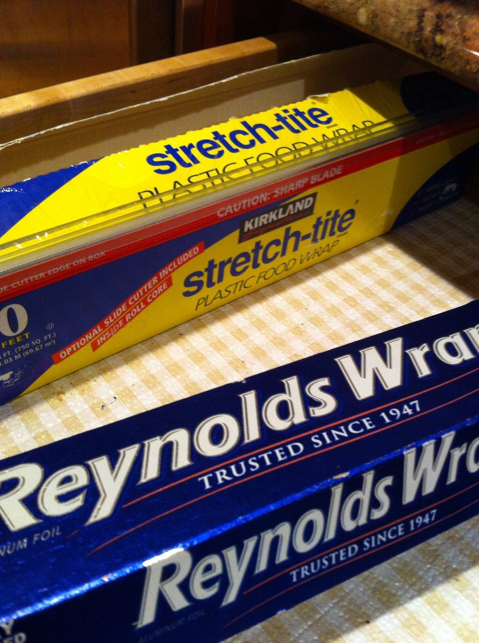 Foil. And hey, plastic wrap too. I actually didn't mean to take a picture of the plastic wrap but now that it's visible you should chuck that in too. You never know.
