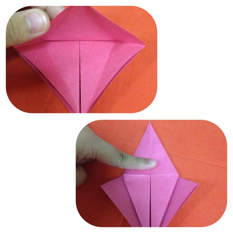 Fold along the creases you made on Step 9.