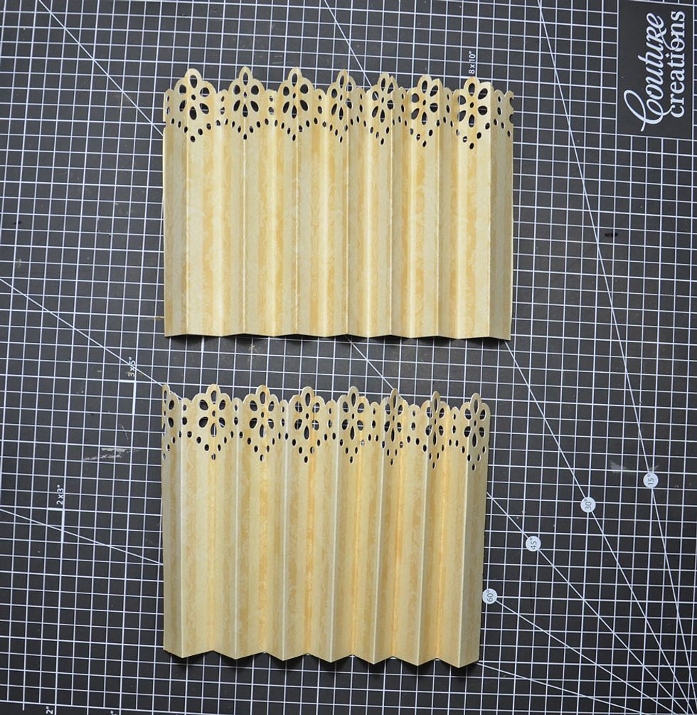 Fold as shown. I have scored enough to enable me to fold the paper and allow me to have 5 spaces for tags to slip in.