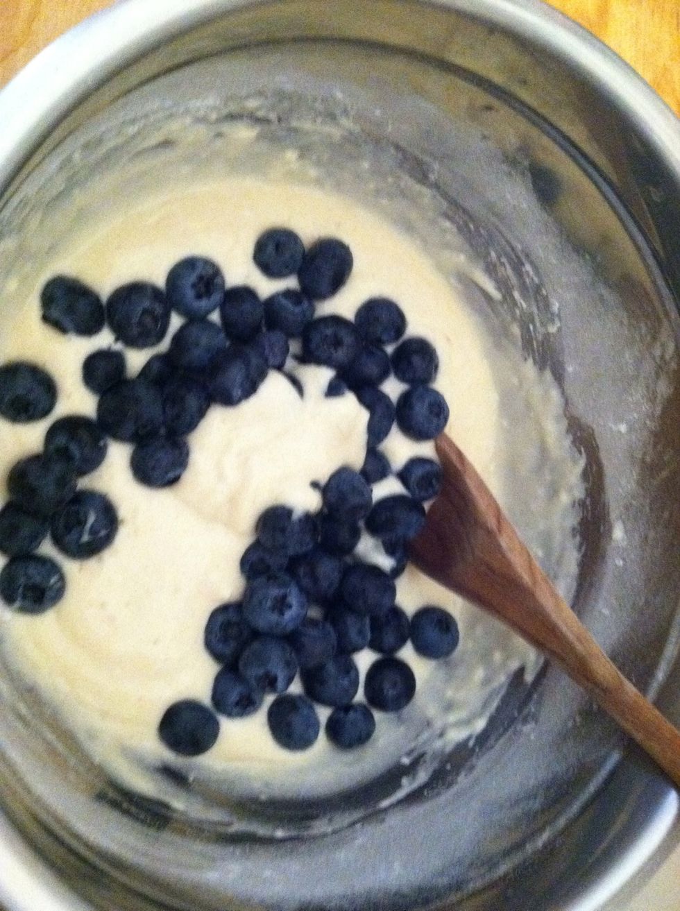 Fold blueberries into batter.