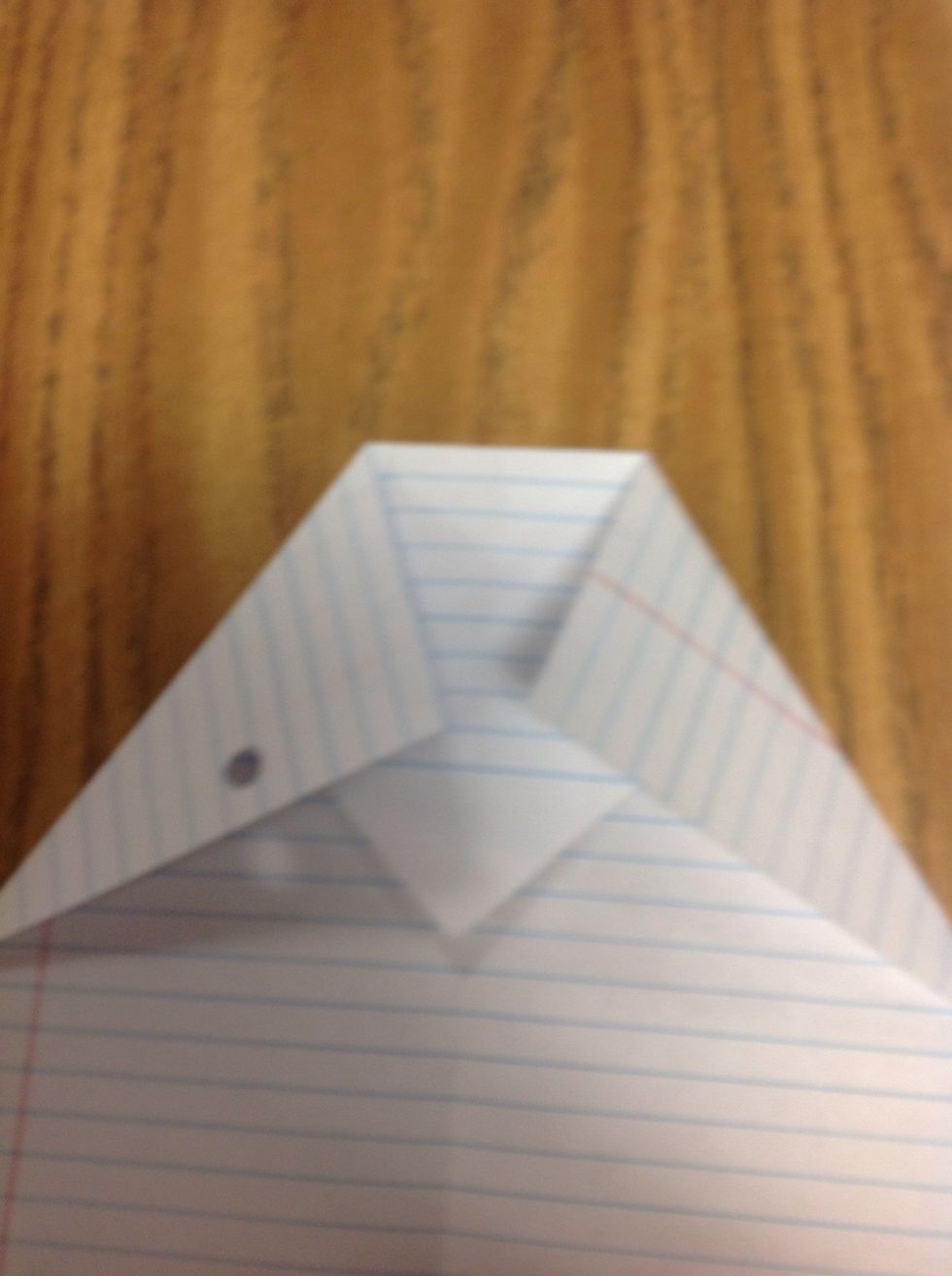 Fold both corners into the middle, make sure you fold one at a time. Have both points touching at the last blue line