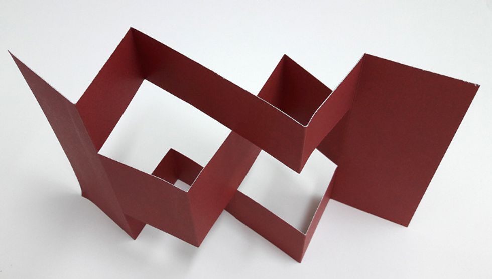 Fold card as shown in photo: Top and bottom strip: valley, mountain, valley mountain. Center strip: valley and mountain.