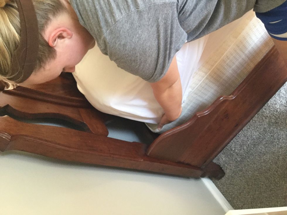 Fold down and tuck around corner (repeat these steps for all 4 corners of bed)