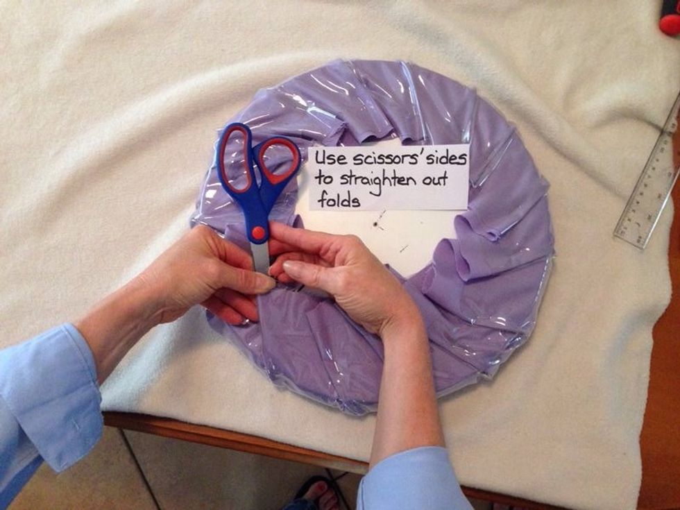Fold flaps to the side using scissors to straigthen, work anti-clockwise with folds so that you staple on top of each other.