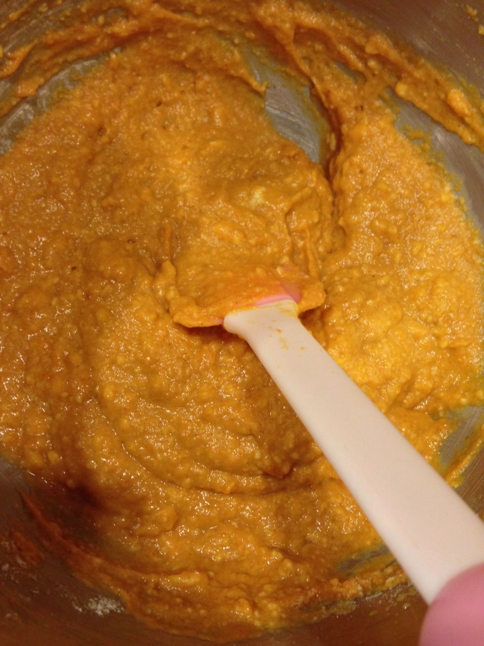 Fold flour into batter, gently with a rubber spatula. Don't over-mix.