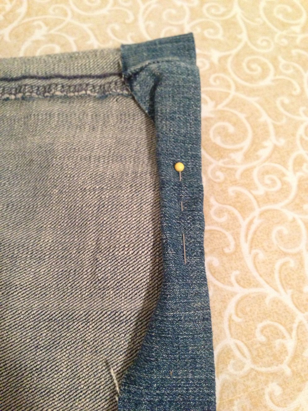 Fold in 1/2 inward & pin.