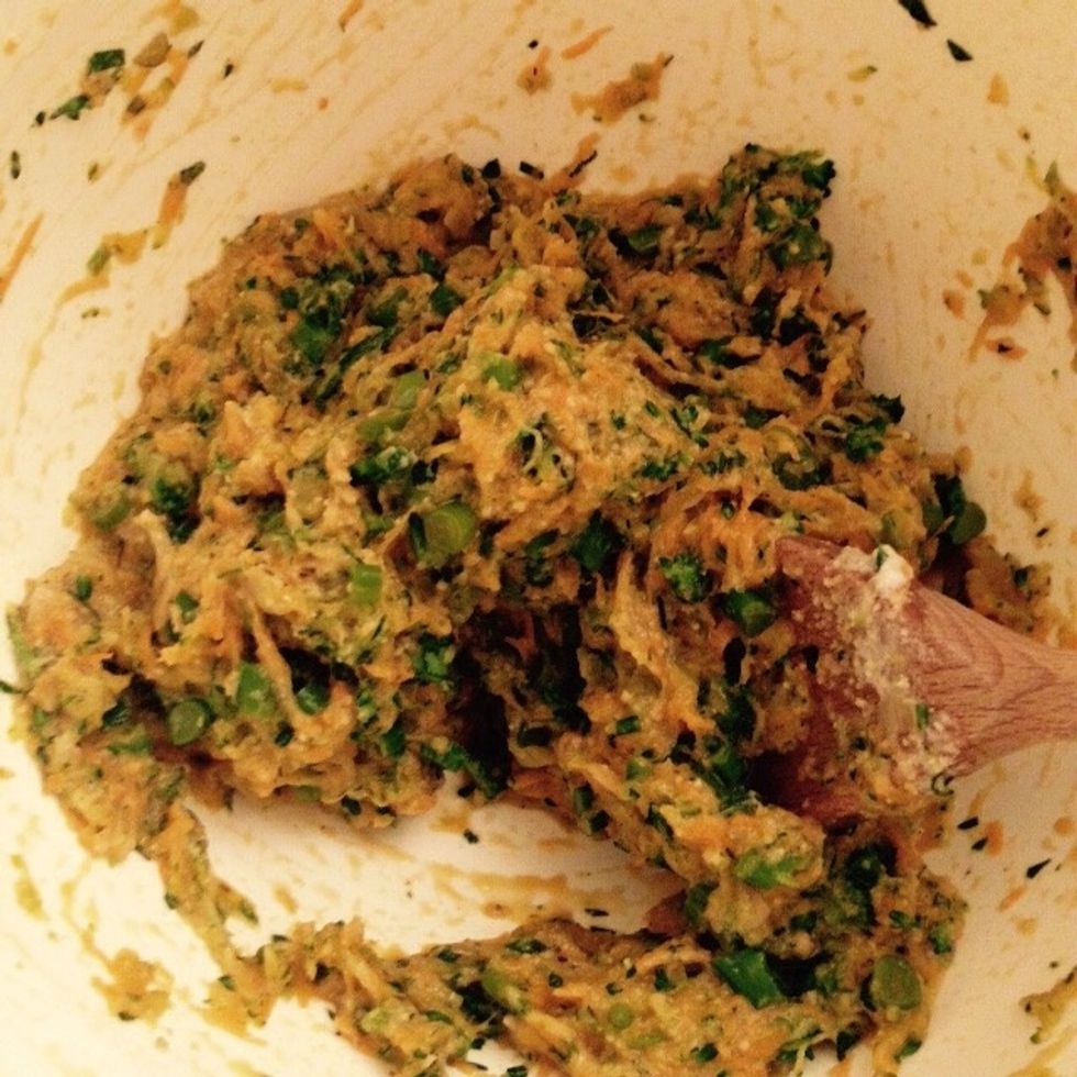 Fold in (don't stir). Add as much breadcrumbs as you need to make the mix less liquid, still it doesn't need to be too dry. This way the croquettes will be crispy on the outside and soft inside.
