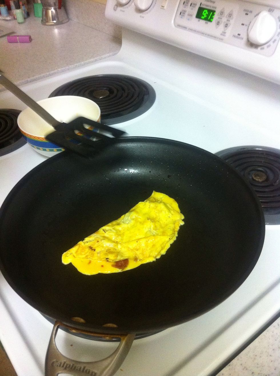 Fold in half (this isn't necessary, but works well when you use a large tortilla )