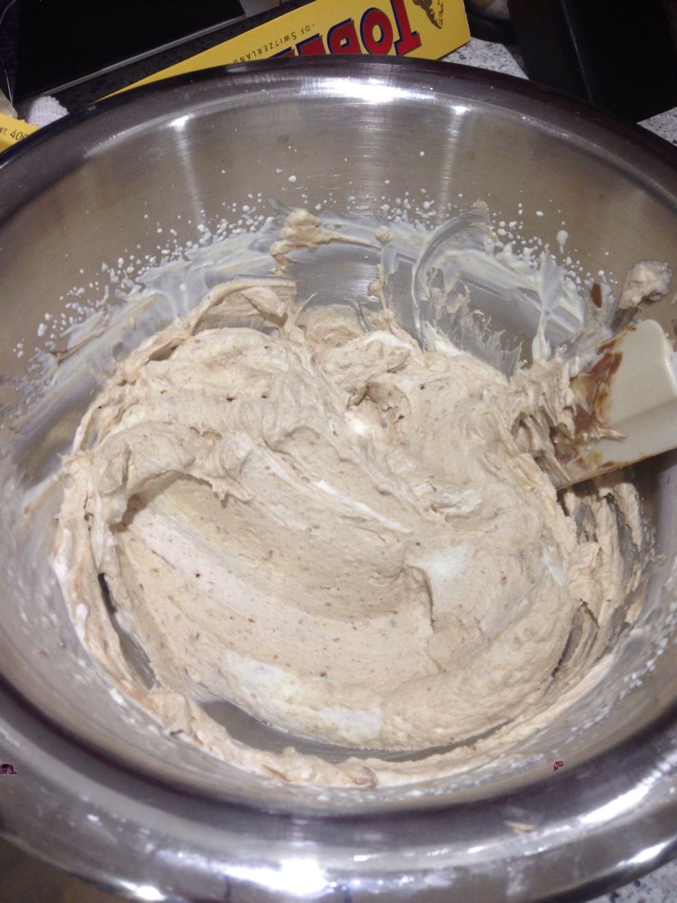 Fold in melted chocolate. DO NOT MIX OR WHISK THROUGH!