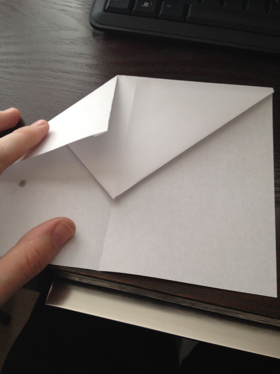 Fold in outer edges to a bit over the point at the bottom.