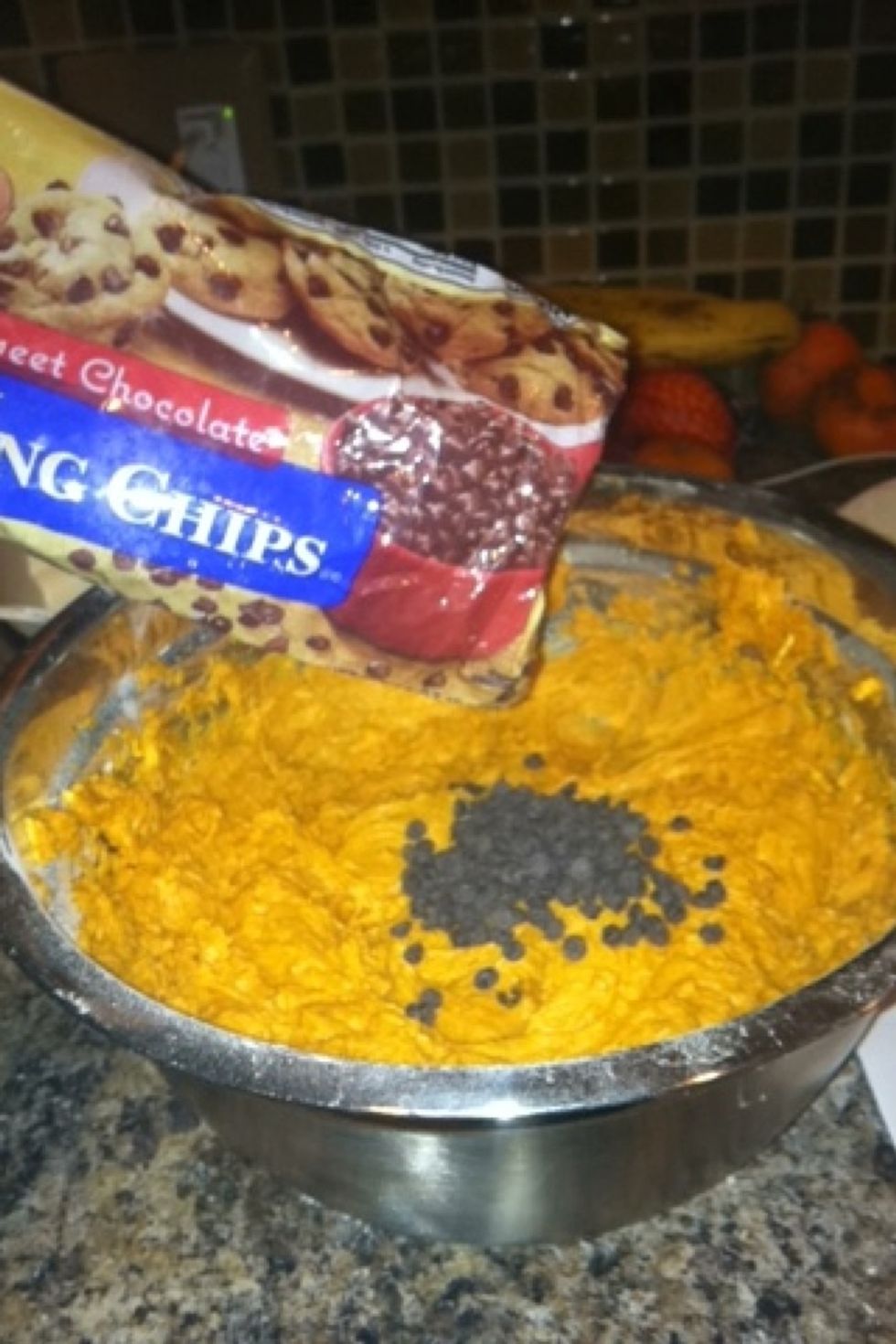 Fold in the 12 ounces of semi sweet chocolate chips