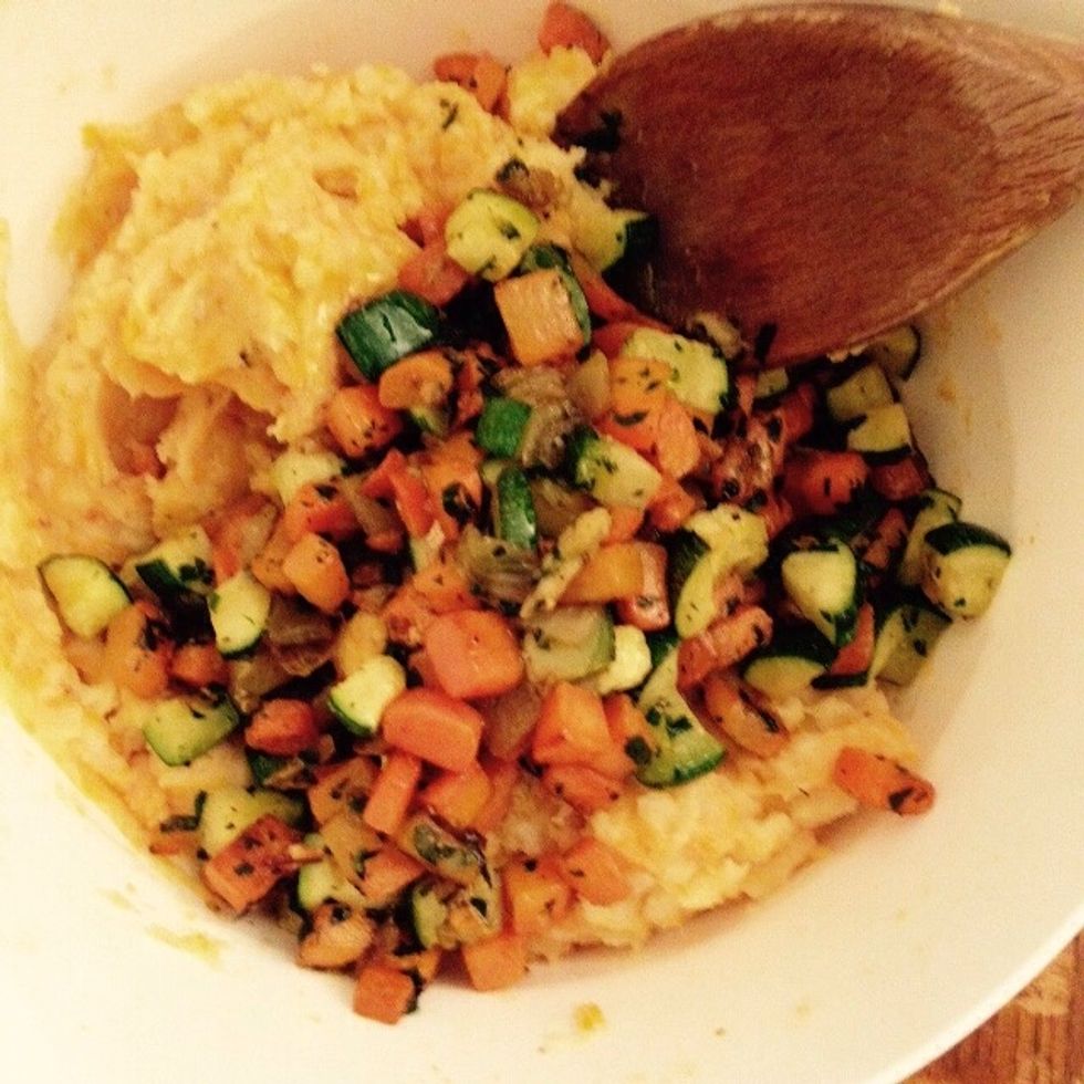 Fold in the carrots and courgettes