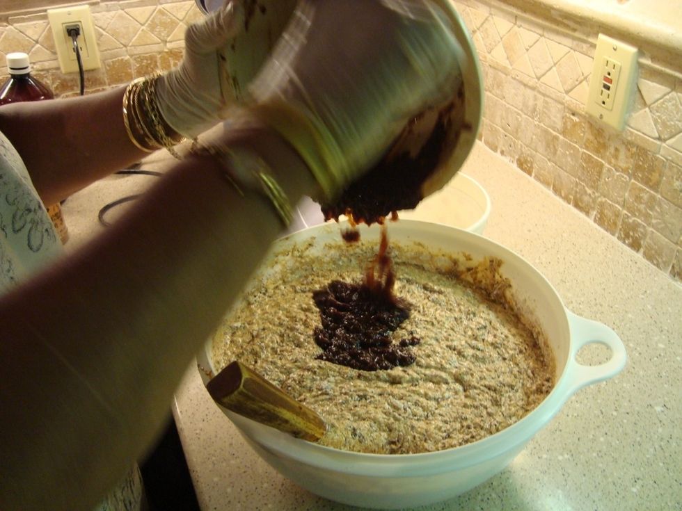 Fold in the chopped marinated fruit.