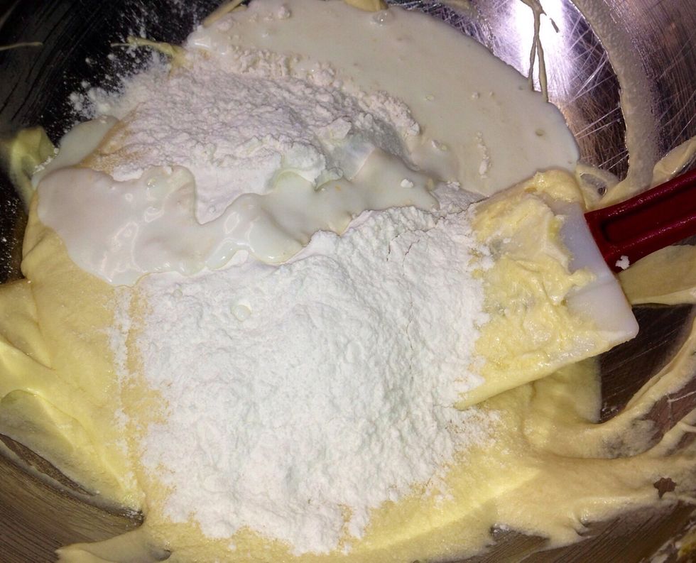 fold in three stages buttermilk and dry ingredients until just incorporated do not over work