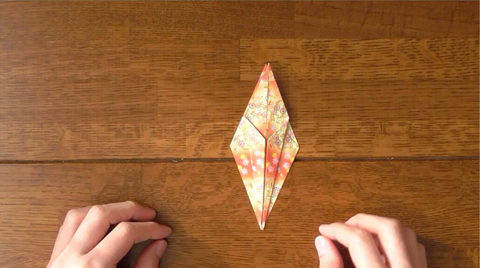 Fold lower folded edges to the center.