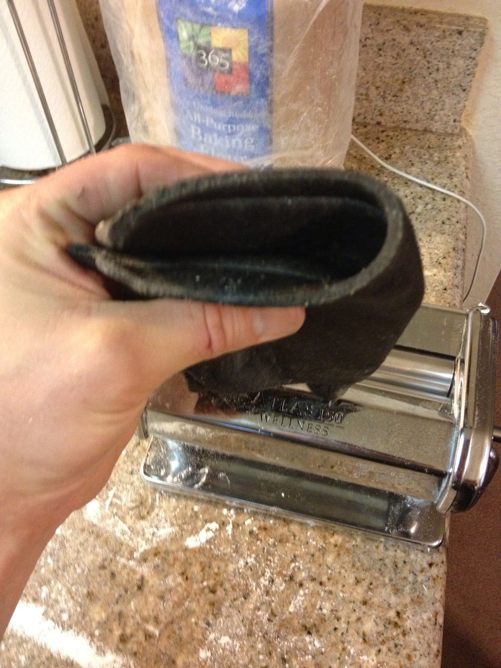 Fold over and run through several times at widest setting. If machine doesn't grab dough, it's too dry.. if it gets stuck, it's too wet.  Adjust dough with flour and water if needed.