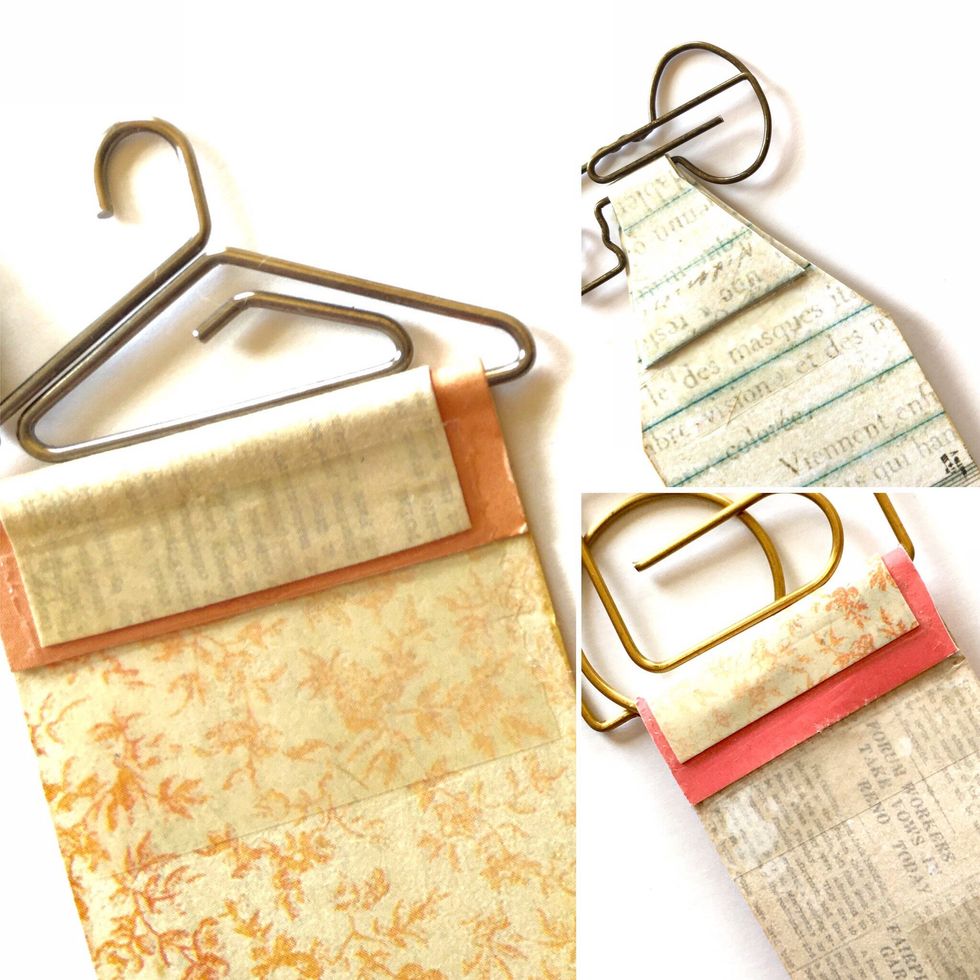 Fold over paper clips and use double sided tape, or Scor tape. I then used one sided scotch tape to make the seam smooth and the bind stronger.