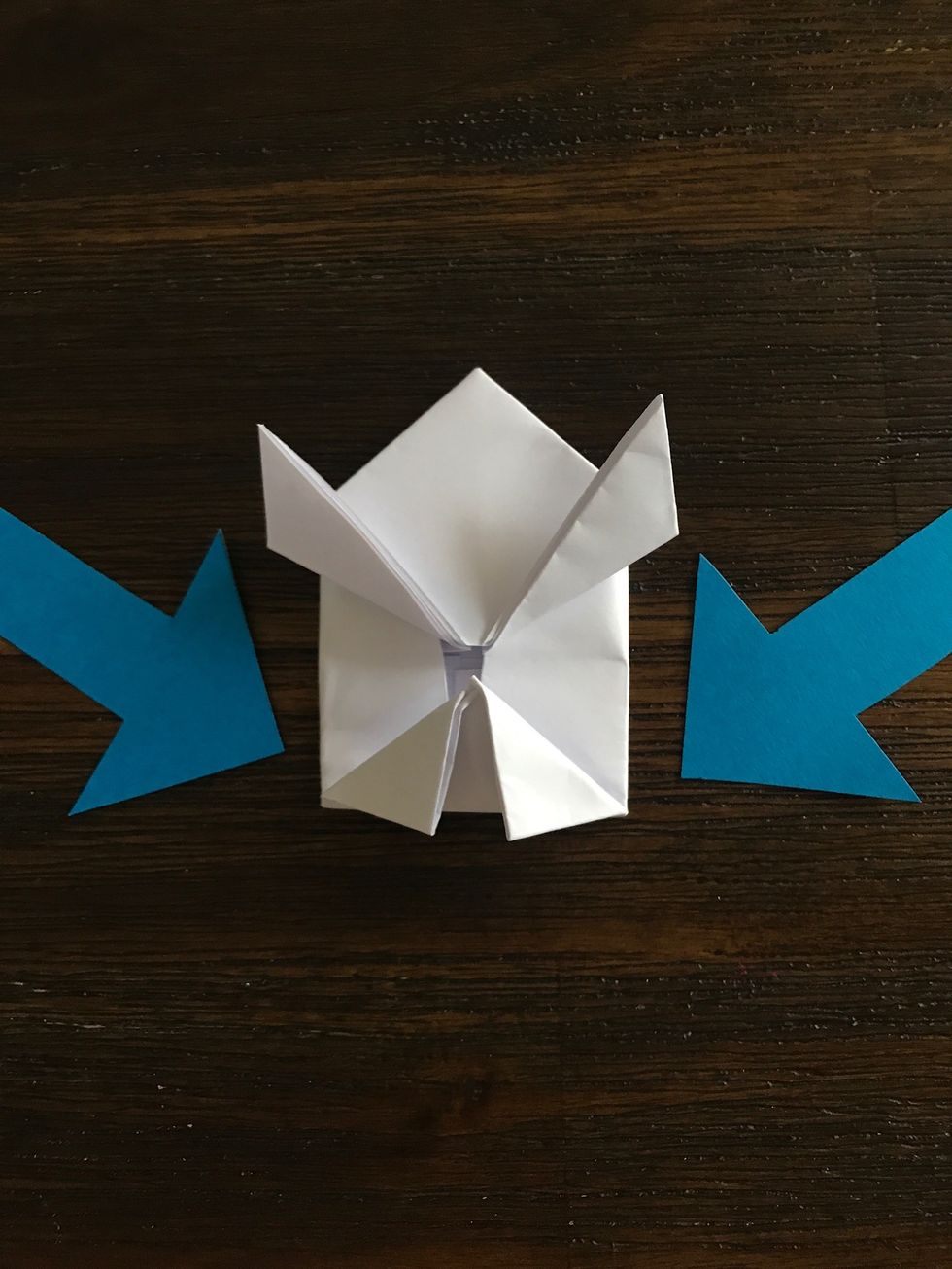 Fold the corners of the rectangle down to make a triangle as pictured.