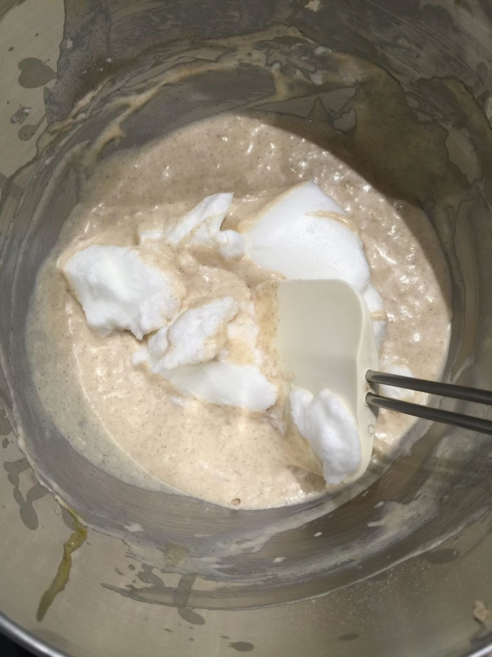 Fold the egg whites in the batter