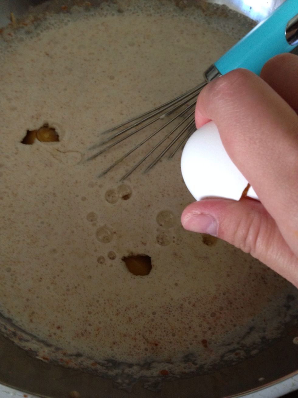 Fold the egg with the mixture.Mix all the ingredients well. Then pour it over the bread cubes. Turn on the slow cooker in slow setting and leave it for 3-4 hours.