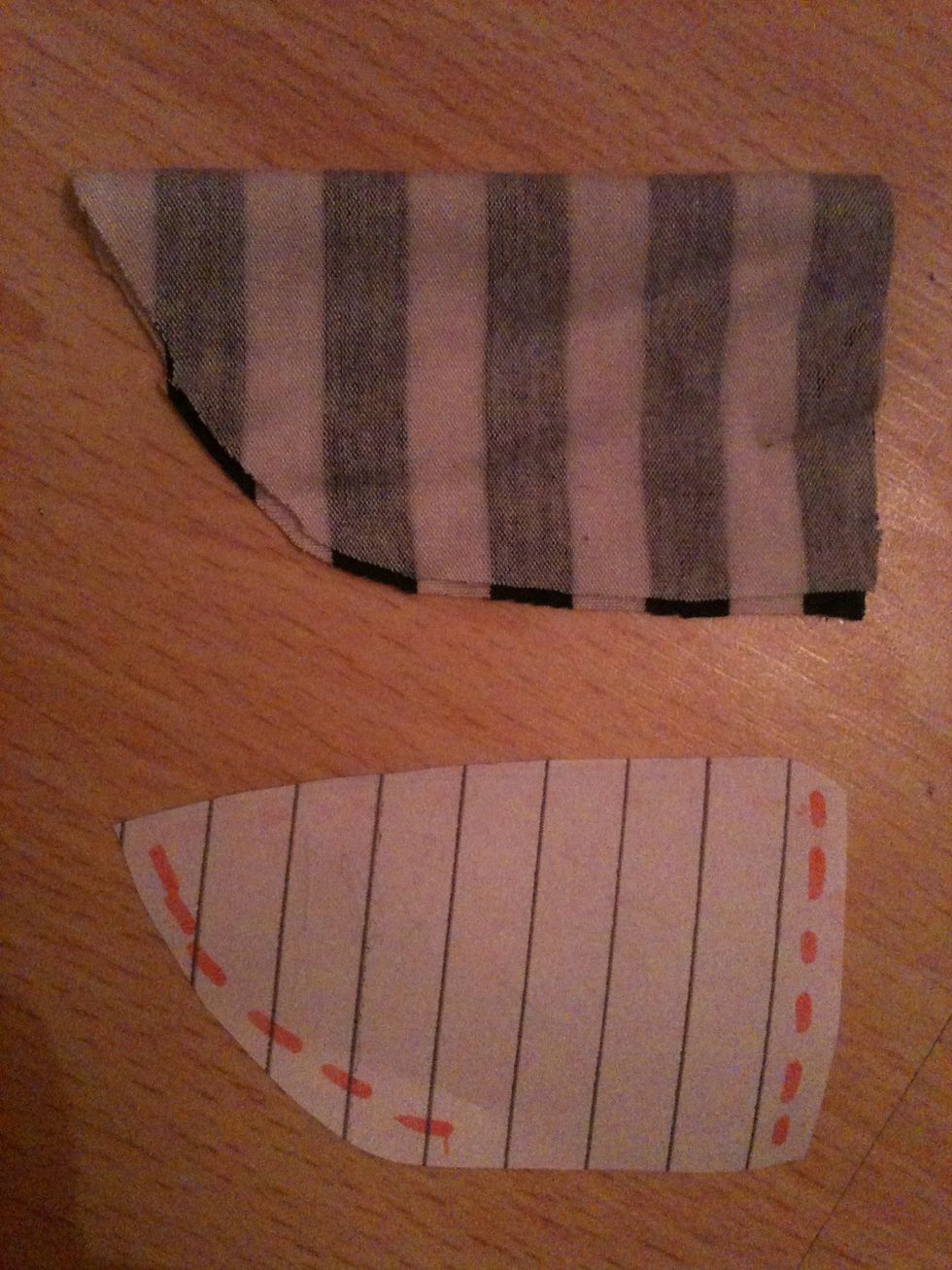 Fold the head in half as shown, keeping the nice side on the inside. Then sew where the dotted lines are on the paper diagram, make sure to leave the gap! I've used back stitch, not sure if its best!
