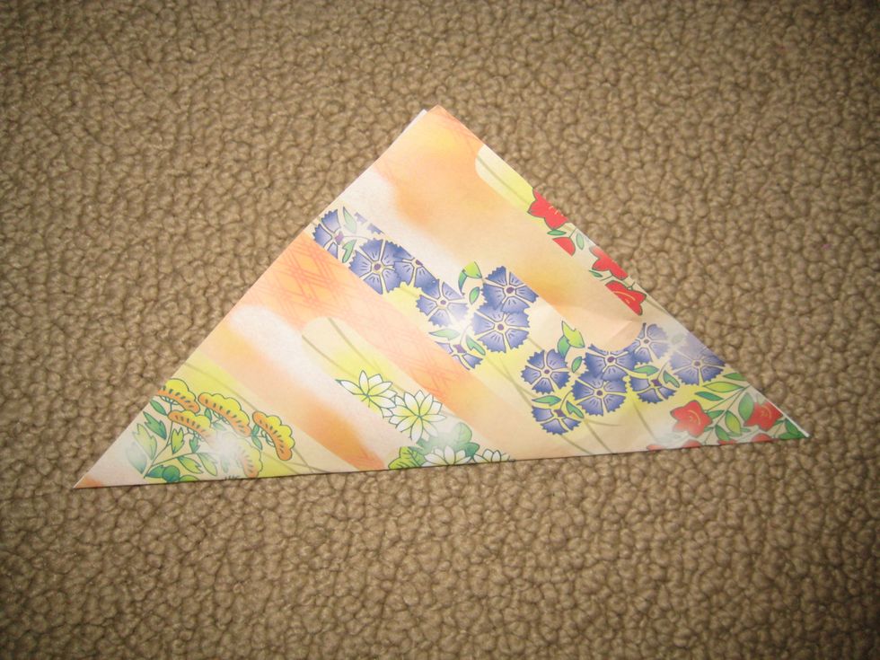 Fold the paper in half, diagonally.