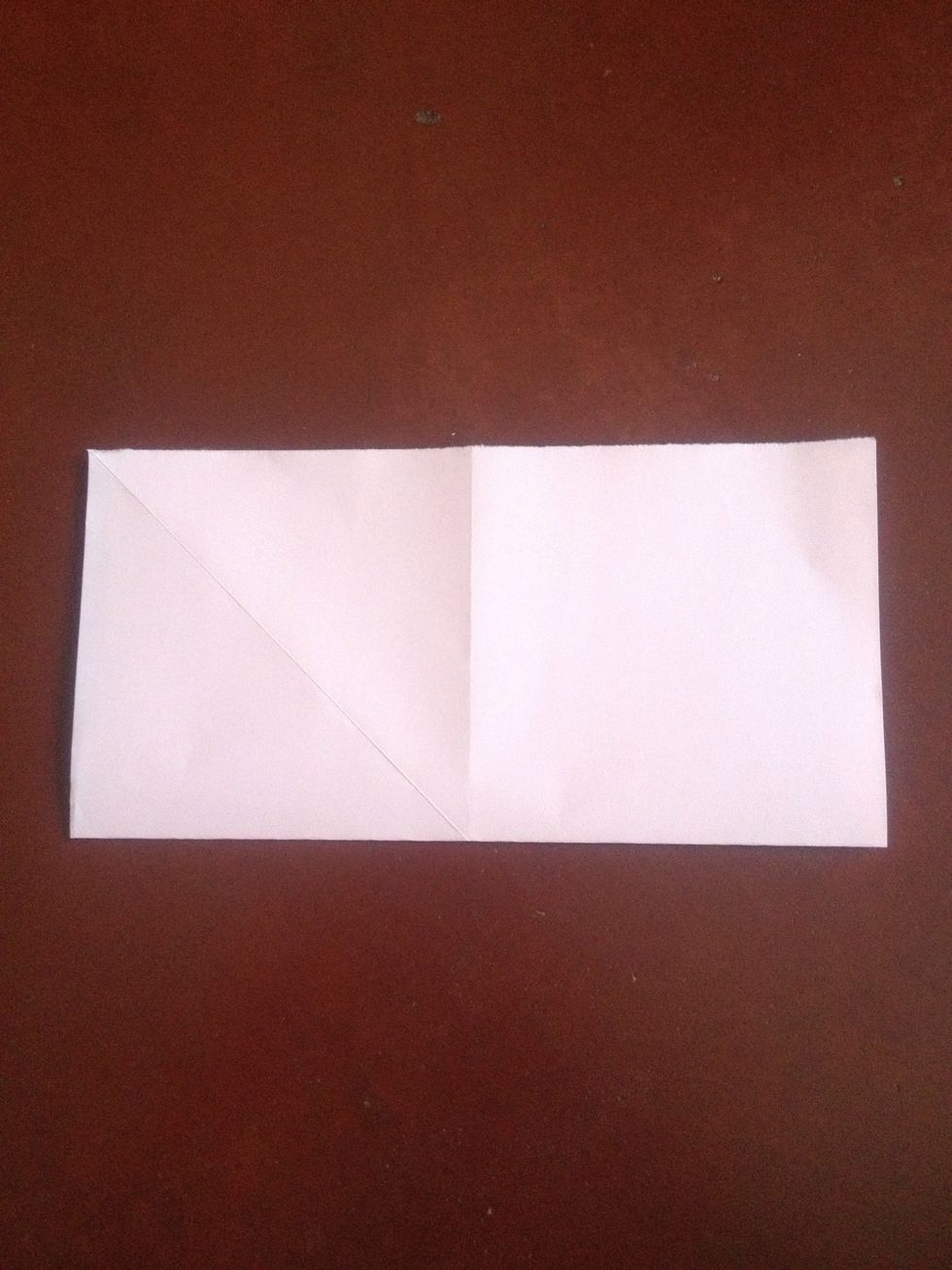 Fold the paper in half sideway and unfold.