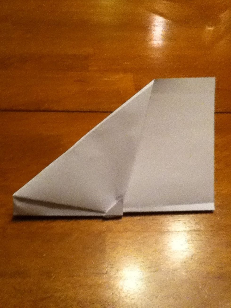 Fold the plane in half so the triangle is on the outside.