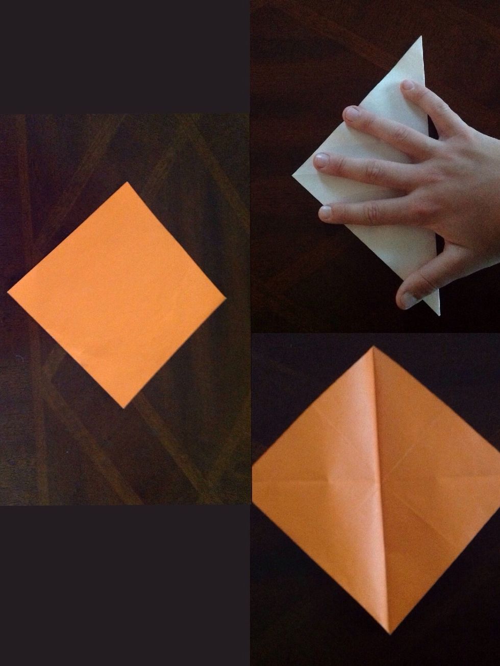 Fold the right corner to the left corner and unfold. Make sure there is a pretty hard crease. This should make a line down the middle of the paper.
