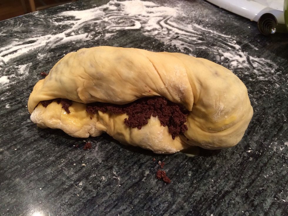 Fold the right half of the roll over onto the coated left half. Fold ends under, and pinch to seal.