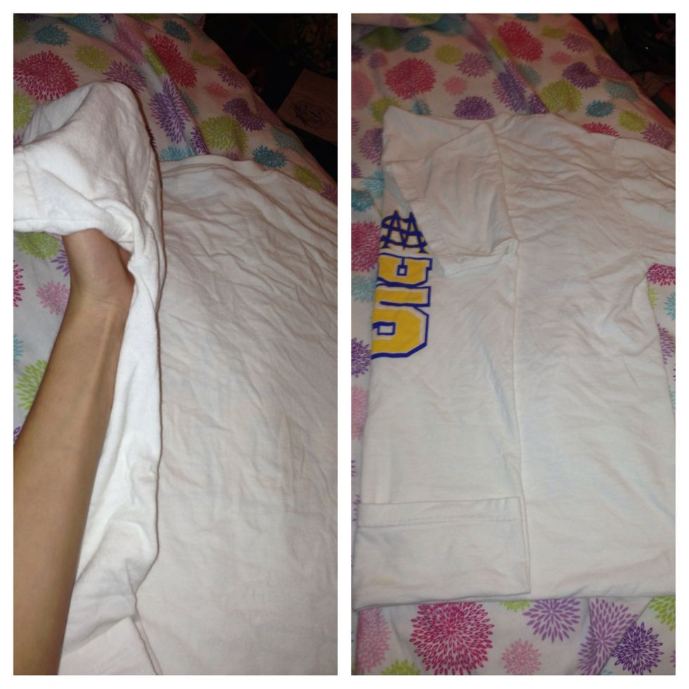 Fold the t-shirt over on both sides like you would normally :)