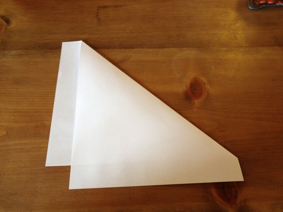 Fold the top right corner of the paper toward the bottom left corner. Create a 45 degree angle and make sure to allow the tail to be offset by about 1 inch.